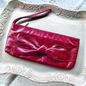 HOBO International cherry/raspberry red leather wristlet/bow clutch